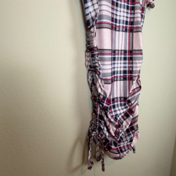 NWT Patpat Black/Red/White/Tan Plaid Drawstring Ruched Bodycon Dress; Size M - Picture 4 of 11